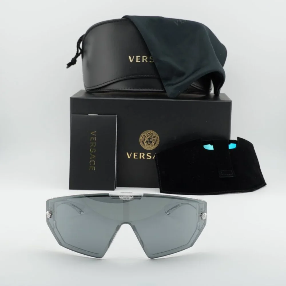 Versace VE4461 148/6V Shield Sunglasses - Crystal / Grey / Blue Violet
